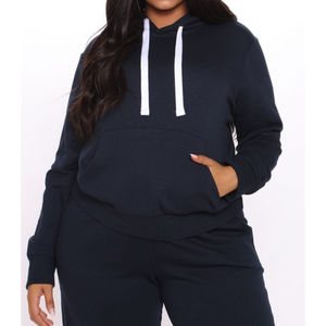 Vêtements de sport Ensemble de survêtements pour femmes Bleu Coton Polaire OEM Vêtements d'entraînement pour femmes personnalisés Deux pièces Jogging Suit Pullover Survêtement - Product Image 3
