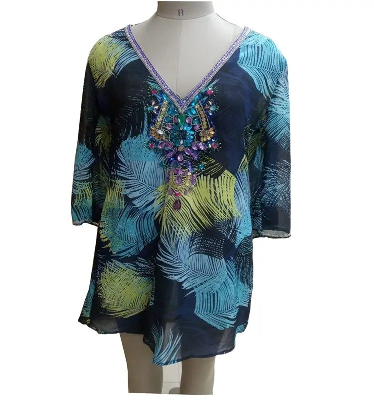 Designer Short tunic with heavily beaded neck embroidery women's party wear dress