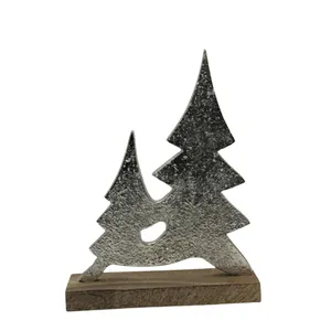 Aluminium & kayu X Mas pohon dengan dasar Perak & warna alami buatan X Mas pohon pasangan dengan dasar untuk RUMAH & meja dekorasi