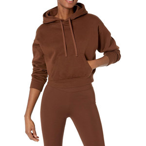 Top corto de entrenamiento informal con logotipo personalizado, sudaderas con capucha, jersey de manga larga, Top corto holgado de peso pesado para mujer, sudaderas con capucha a la moda - Product Image 1