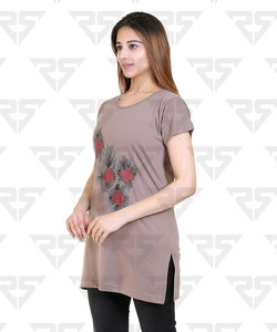 Women's Regular Fit Cotton Round Neck Half Sleeve T-Shirt, Nightwear, <b>Sleep</b>, Yoga, Daily Use Gym and Lounge Wear Long Top n <b>Tees</b> - Product Image 3