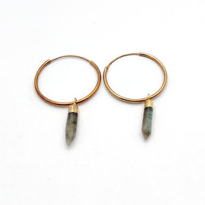 Pendientes de punta de labradorita hechos a mano, aro de plata de ley de 5,61 GMS, piedras preciosas chapadas en oro de 18K, colgantes de labradorita Natural Huggies - Product Image 6