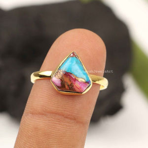 Natural Orange Dahlia Copper Turquoise Ring 10mm Diamond Shape 925 Sterling <b>Silver</b> 18K Gold Plated Eternity Vermeil <b>Wedding</b> Ring - Product Image 1