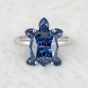 Bagues de fiançailles solitaires en argent 925 plaqué or avec diamants de laboratoire certifiés GIA, de forme tortue bleue fantaisie de Noël, taille DEF, pureté VVS VS - Product Image 2
