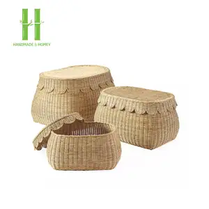 越南HNH工艺制造商高品质藤条扇形篮带盖存储定制OEM批发制造