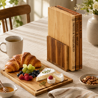 Ensemble de planches à découper 3 pièces en bois massif avec support, classées pour la sécurité alimentaire et l'utilisation professionnelle en cuisine