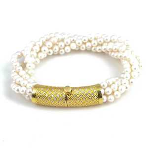 925 Sterling <b>Silver</b> Twisted <b>Bracelet</b> with 5 Rows of Pearls Elegant Pearl <b>Bracelets</b> & <b>Bangles</b> - Product Image 4