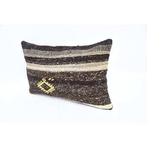 Laine brune 16x16 pouces coussin décoratif motif vintage Kantha brodé oreiller techniques tissées - Product Image 4