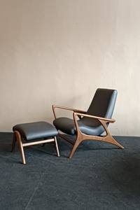 Silla de jardín ERICK Lazy Garden Chair con estructura duradera de madera maciza de teca y taburete para conjunto de muebles de jardín - Product Image 2