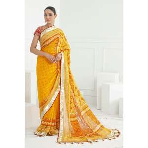 ผ้าซิฟฟอนสีเหลืองปักเลื่อมแบบกอต้า พร้อมชุดเสื้อ 3 ชิ้น - Product Image 3