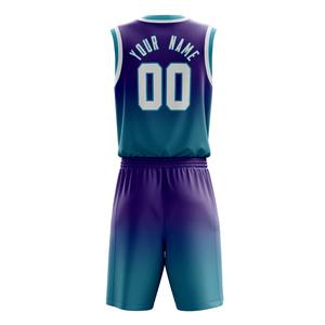 Ensemble d'uniformes d'équipe de basket-ball sur mesure OEM Teal et Purple Gradient Design 100% Polyester Sublimation Sportswear pour hommes - Product Image 4