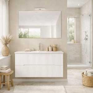 Mueble de Baño Suspendido en Pared, Color Blanco Marsella, con Frente Acanalado, 100 cm - Product Image 2
