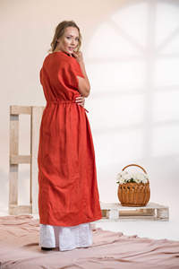 Robe Kimono longue en lin pour femmes, tenue décontractée, faite à la main - Product Image 5