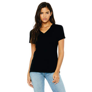 Airlume – T-Shirt à manches courtes et col en v pour femme, 100% en coton peigné et avec anneau, simple, 4.2 oz, noir - Product Image 1