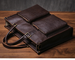 Classic Leather Laptop Messenger with Crossbody Shoulder Strap Protective Durable Office Bag Brown - Product Image 3