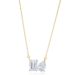 Pear and Baguette Cluster <b>Clear</b> Zircon Stone Charm Necklace 925 Sterling Silver Jewelry - Product Image 1