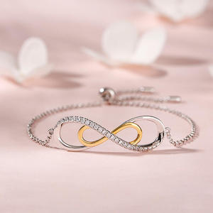 Jeulia Rhodium Plated Sterling Silver Double Layer <b>Infinity</b> Charm <b>Bracelet</b> with Zircon - Product Image 4