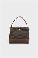 Tas Selempang Anyaman Logo Kustom Cokelat dengan Pegangan Atas ODM Label Pribadi OEM