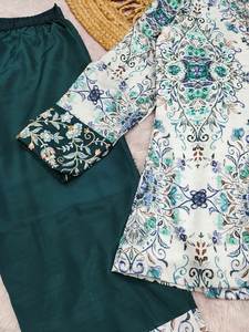 Tissu en satin de soie modal doux et lisse, finition parfaite, imprimé numériquement, tailles M à 3XL, magnifique ensemble Kurti/Kurta et pantalon à vendre - Product Image 3