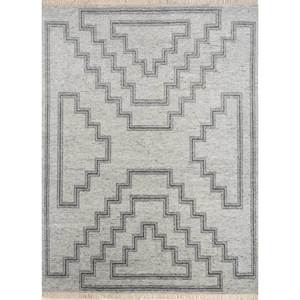 Alfombra de Lana Anudada a Mano, Color Gris Tomillo y Negro, con Patrón Geométrico y Abstracto, para el Hogar, Rectangular, para Pasillo o Sala de Estar -AKWT-1054 - Product Image 1