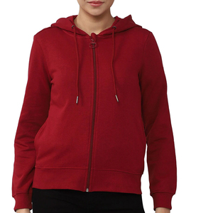 Sweat à capuche zippé décontracté pour femme, coupe ajustée, confortable, bleu ciel, respirant, avec cordon de serrage, 100% coton molletonné, hiver, devant - Product Image 1