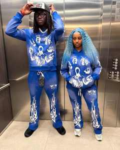 Ensemble sweat à capuche zippé et bas de cloche avec logo personnalisé sérigraphié 100% coton Ensemble de pantalons de survêtement à capuche pour hommes Ensemble de survêtement de jogging - Product Image 6