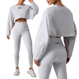 Conjunto Deportivo para Mujer, Top Corto de Manga Larga, Leggings para Gimnasio, Fitness, Yoga, Bra Deportivo, Ropa Deportiva, Conjunto para Correr - Product Image 1