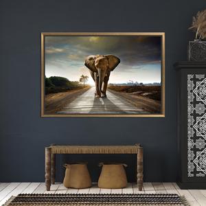 Impresión en Vidrio Templado de Elefante Solitario - Lienzo Impreso, Lienzo con Marco Dorado - Product Image 1