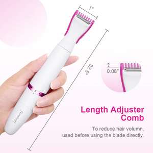 Tondeuse électrique pour poils pubiens pour femmes, lame en acier inoxydable, étanche IPX7, tondeuse intime avec peigne, grille flottante, batterie, US/UK - Product Image 2