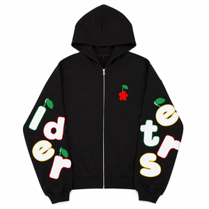 Sudadera con Capucha, Diseño de Letras con Estampado de Cereza Negra, Unisex, Casual, Primavera, Tejido de Punto, 100% Poliéster, Transpirable, Corte Regular - Product Image 1