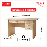 Table d'étude simple pour la maison, 4 tiroirs, 1 serrure, 70345, en aggloméré, panneau MDF 15 mm, table de bureau rectangulaire classique, stratifiée PU