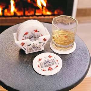 Juego de 3 Posavasos de Mármol Taj Mahal, Posavasos Hechos a Mano con Incrustaciones de Piedra para Comedor - Product Image 3