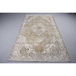 Vintage 4.9x8.7 ft Rug, Large Turkish Rug, <b>Brown</b> White Plants & trees <b>Wool</b> Rug - Product Image 1
