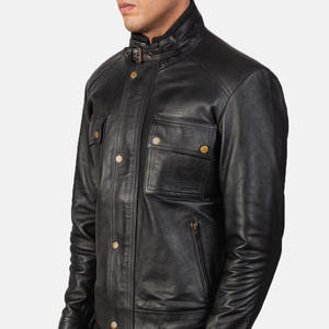 Veste de motard en cuir imperméable unisexe pour homme, style élégant, en peau de mouton, boutonnée, avec ceinture, poches poitrine, en coton, pour l'hiver - Product Image 5