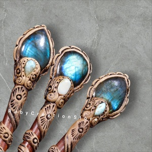Palillos para el Cabello con Piedras Preciosas de Labradorita de Alta Calidad para Mujer, Accesorios para el Cabello de Arcilla Polimérica Hechos a Mano, Pasadores para el Cabello de Cristal Estilo Boho - Product Image 4