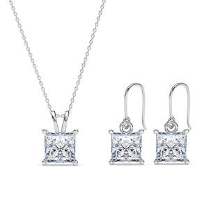 Parure de bijoux de mariée carrée solitaire en argent plaqué or 14 carats Russo avec zircon et perle, superposée d'or, pour mariages, fêtes et fiançailles - Product Image 1