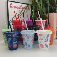 Gobelets en plastique personnalisés de 16 oz avec couvercles et pailles, réutilisables, motif hippocampe marin, pour fêtes estivales à la piscine, vente en gros