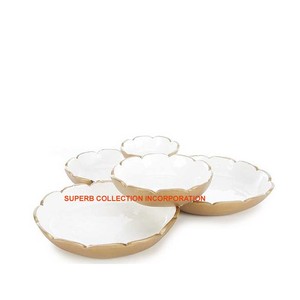 Bol de service en acier rond en métal avec bol de service en argent blanc avec finition haut de gamme - Product Image 1
