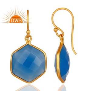 ขายดีที่สุดเงินสเตอร์ลิง18K ชุบทองธรรมชาติพลอยคาลซิโดนีต่างหูห้อยอัญมณีผู้ผลิตเครื่องประดับที่ดี - Product Image 3