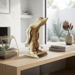 Handcrafted <b>wooden</b> penguin statue sculpture <b>rustic</b> teak carved bird figurine standing art piece table accent decor setup unit - Product Image 4