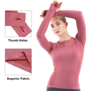 เสื้อยืดออกกำลังกายแขนยาวสำหรับผู้หญิง,เสื้อรัดรูปทำจากโยคะเลือกแบบได้ตามต้องการ - Product Image 4