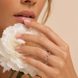 Jeulia Gold Plated Pink Enamel Sakura Cherry Blossom <b>Adjustable</b> <b>Ring</b> - Product Image 6