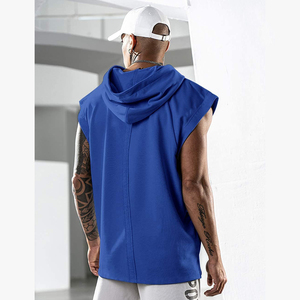 Sweat à capuche de gym sans manches en coton sweat à capuche surdimensionné couleur unie sweats hommes pull sur l'épaule à capuche pour hommes - Product Image 5