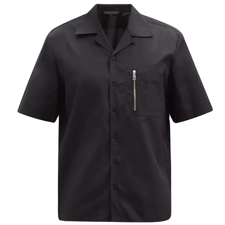 Camicie nere stile gotico estivo all'ingrosso camicie abbottonate Casual da uomo con tasca con cerniera manica corta con Logo personalizzato per uomo