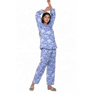 Conjunto de pijama indio de algodón con estampado a mano, ropa de dormir, camisón a juego, ropa de descanso - Product Image 2