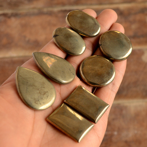 Paire de cabochons en pyrite dorée naturelle du Pérou, perles de pierres précieuses, or Apache, pour la fabrication de bijoux (boucles d'oreilles) - Product Image 3