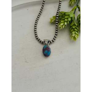 Pendentif Turquoise Mohave et Diamant Style Sud-Ouest, Plaqué Or Rose, Platine et Rhodium, Sertissage Clos, Argent Sterling, Bijou Tendance - Product Image 1