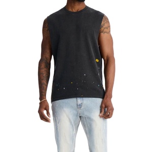 Chaleco de Moda con Diseño Estampado Lateral, Estilo Urbano, Verano, Alta Calidad, Chaleco de Algodón Jersey Grueso de 220 g/m² para Hombre - Product Image 2