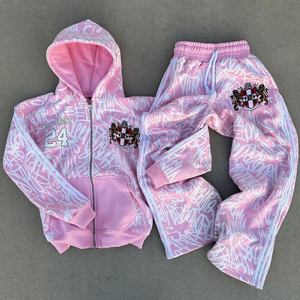 Ensemble de survêtement unisexe décontracté d'hiver, épais, écologique, délavé à l'acide, avec logo personnalisé et prix de gros - Product Image 3