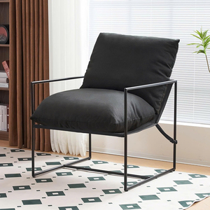 Sillón Minimalista de Tela con Asiento Tapizado y Estructura de Metal Negro para Sala de Estar, Vestíbulo de Hotel y Salas de Espera - Product Image 6